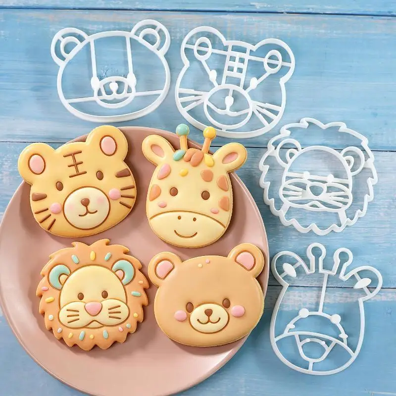 Animal Cookie Cutters Set 3D Cute Lion Tiger Giraffe: 1 Pcs Bear Baking Tools Pastry Cake Cupcakes Kitchen