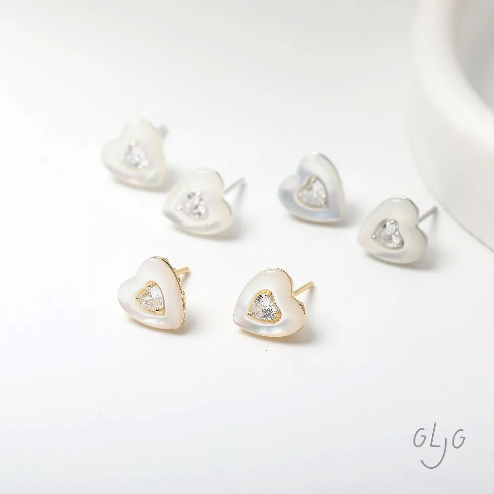 2 قطعة لذيذ القلب شل الأذن ترصيع النتائج مجوهرات نحاسية صنع Diy بها بنفسك أقراط لوازم 14 كيلو مطلية بالذهب اكسسوارات 10*11 مللي متر #1