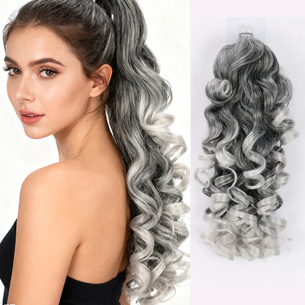 Extensión de cola de caballo con clip de garra ondulada rizada ombré de pelo sintético para mujer, diseño en capas suave sin enredos con garra fuerte para una fácil