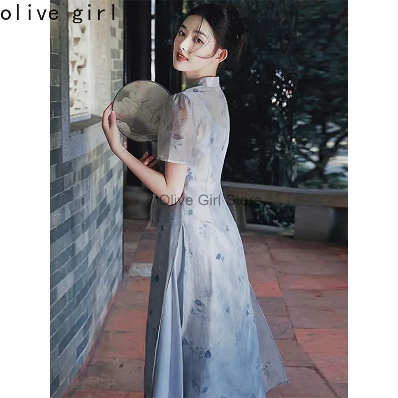 فستان صيني تقليدي محسّن شيونغسام للفتيات الصغيرات بدلة شاي صيفية مكونة من قطعتين فستان على الطراز الصيني تشيباو