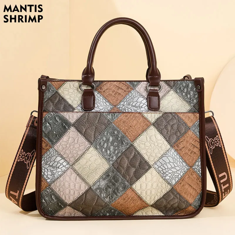 

Women Bag Vintage Ladies Handbag Large Capacity Female Tote High Quality PU Leather Color Blocking Shoulder Messenger Hand Totes