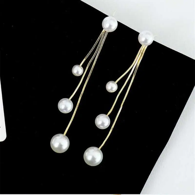 New Fashion Pearl Hanging Earrings for Women Sweet Heart Bowknot Korean Fashion Girls Dangle Earrings Long Thread Tassel Earring
