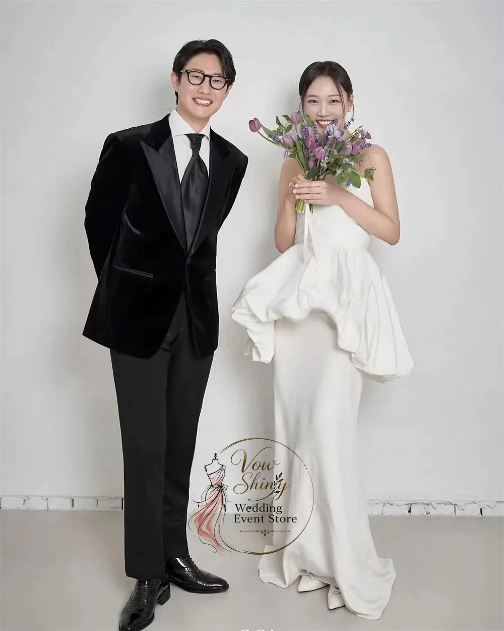 Vow Shiny Elegant Ivory Sweetheart Collar Satin Customized Korea Wedding Dress Photo Shoot Ruffle Mermaid Pretty Bride Dress