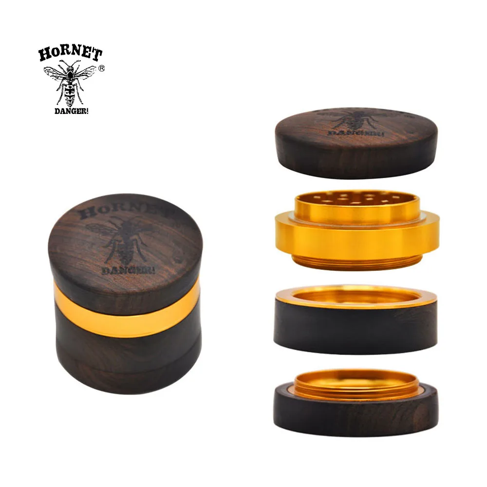 HORNET Ebony Grinder 60mm 4 Layers Tobacco Herb Grinder With Sharp Diamond Teeth Natural Wooden Grinders Fumar Accessories