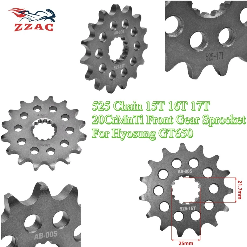 525 Chain 15T 16T 17T 20CrMnTi Front Gear Sprocket For Hyosung GT650 R S Comet FI Naked EFI Sport 2004-2015 2008 2009 2010 2011