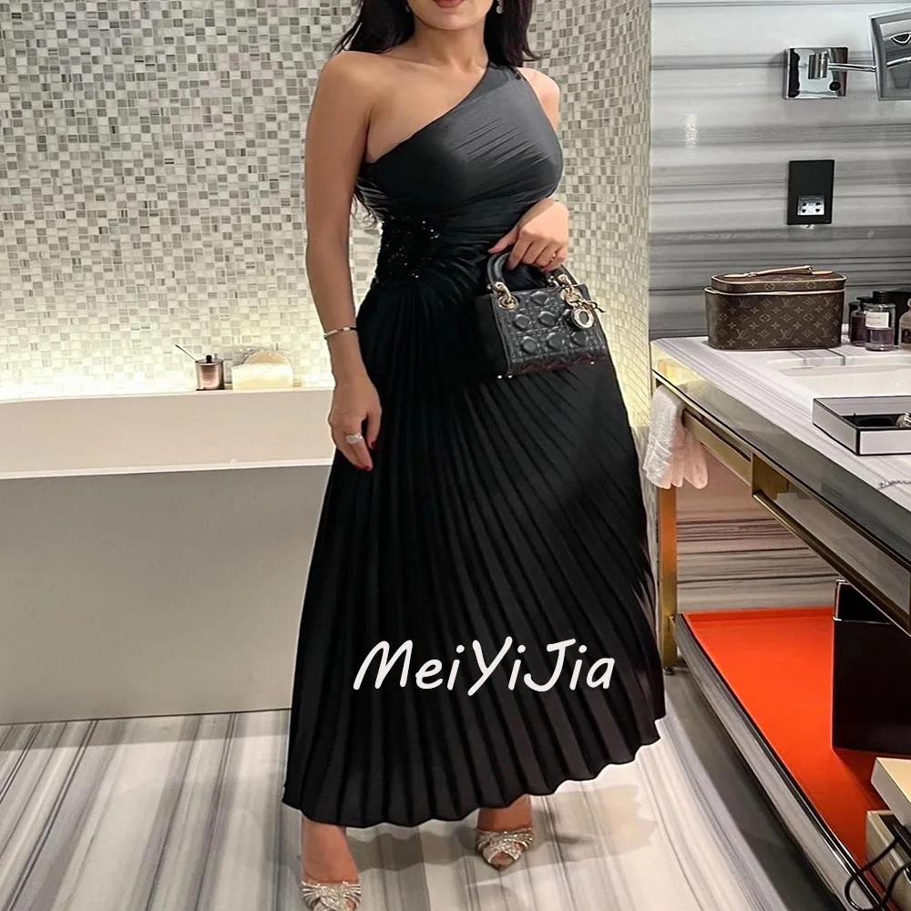 Meiyijia abendkleid saudi rüschen aline elegant ein schulter satin arabien sexy abend geburtstag club outfits sommer 2024