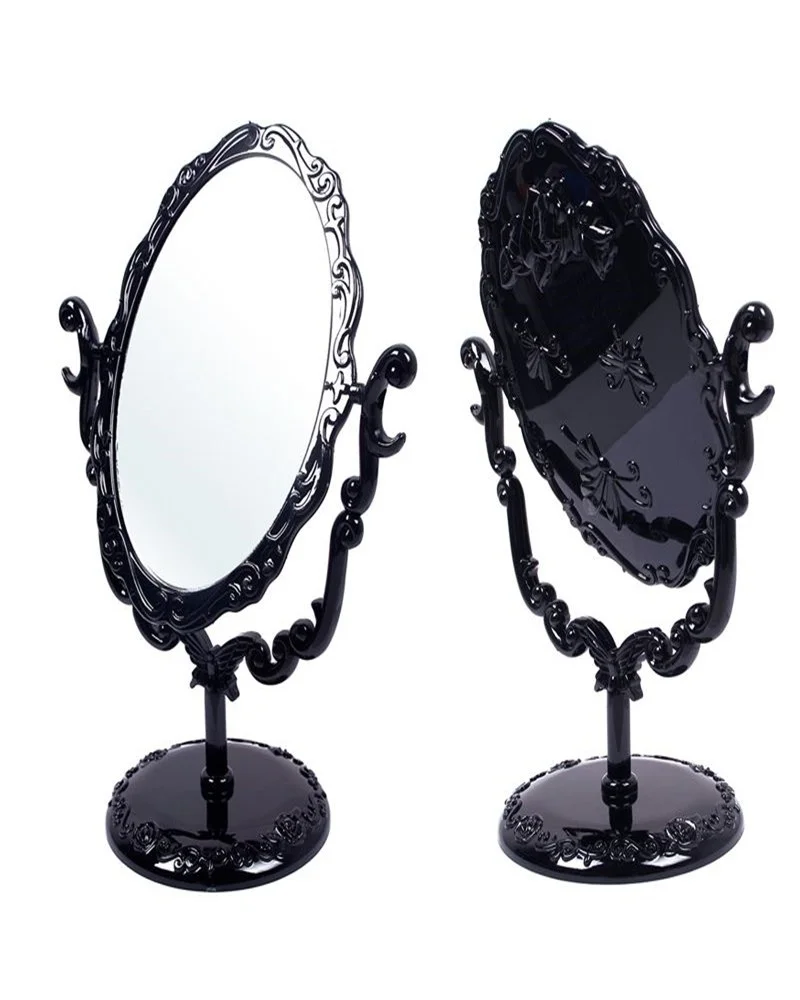 CSHOU323 Vintage Royal Makeup Mirror Desktop Rotatable Gothic Mirror with Butterfly Rose and Vines Decoration Cosmetic Tool