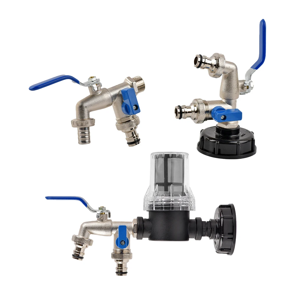 

1/2''x3/4'' 16MM Metal Water Tap with with Watering Filter IBC Tank Cover 1-2 Ways Coupling Adapter Ball Valve Garden Faucet