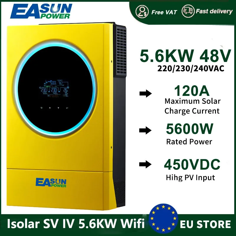 5.6KW 48V Hybrid Solar Inverter 230VAC PV Input 6000W 450VDC Build in MPPT 120A Solar Charger with WIFI BMS Off Grid Inverter