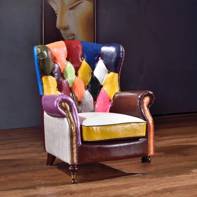 

Personalized multi-color tiger chair, American country leather art, single sofa chair, living room, high-back leisure café chair