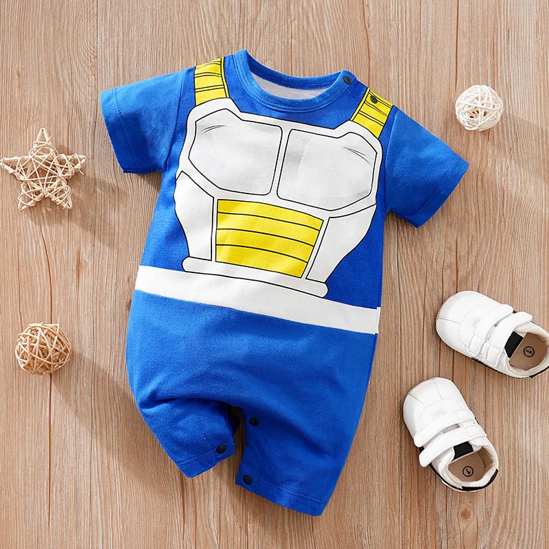 0-18M Newborn Baby Rompers blue Cosplay Costume Infant One-pieces Summer short sleeve Cotton round collar comfortable Clothes