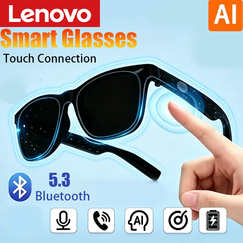 

Lenovo AI Smart Glasses Remote Control Touch Recording Voice Assistant Translator Wireless Bluetooth Sunglasses New