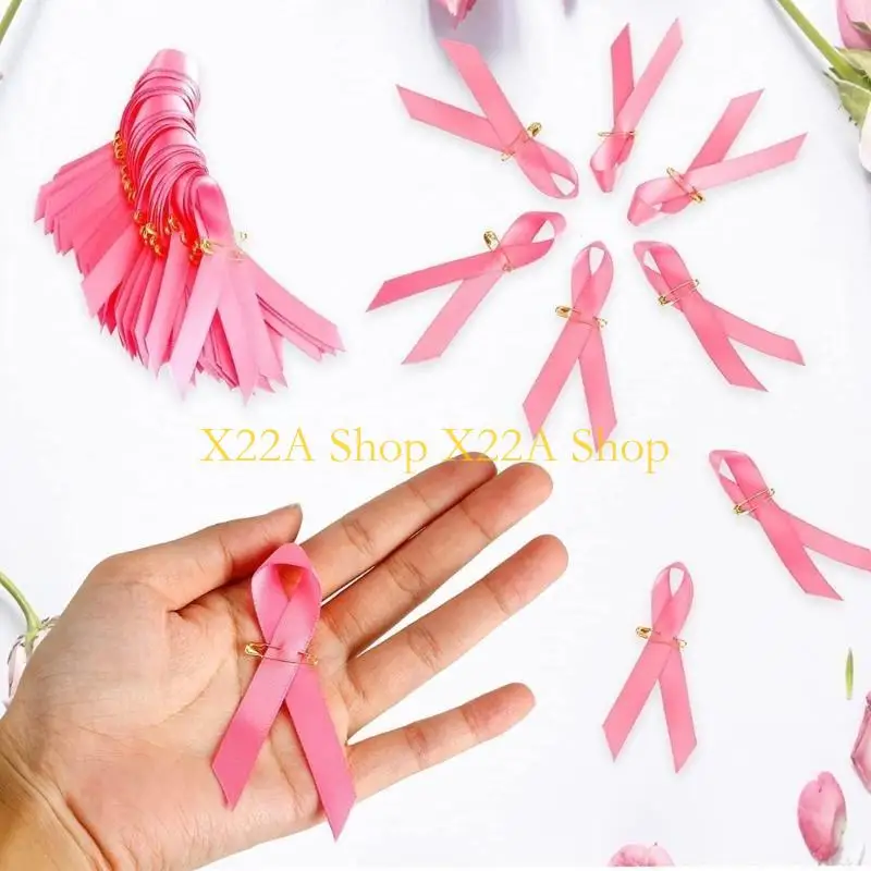 Unique 100pcs Pink Ribbon Brooches Badge Breast Cancers Health Care Pin Women Public