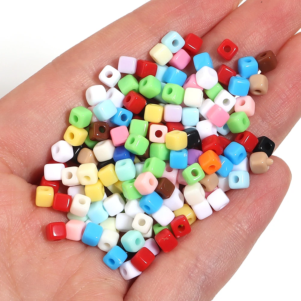 500 Stück/Los 4mm bunte kleine quadratische Acrylperlen, lose Abstandshalterperlen für Schmuckherstellung, DIY-Armband- und Halskettenzubehör – Detail 6