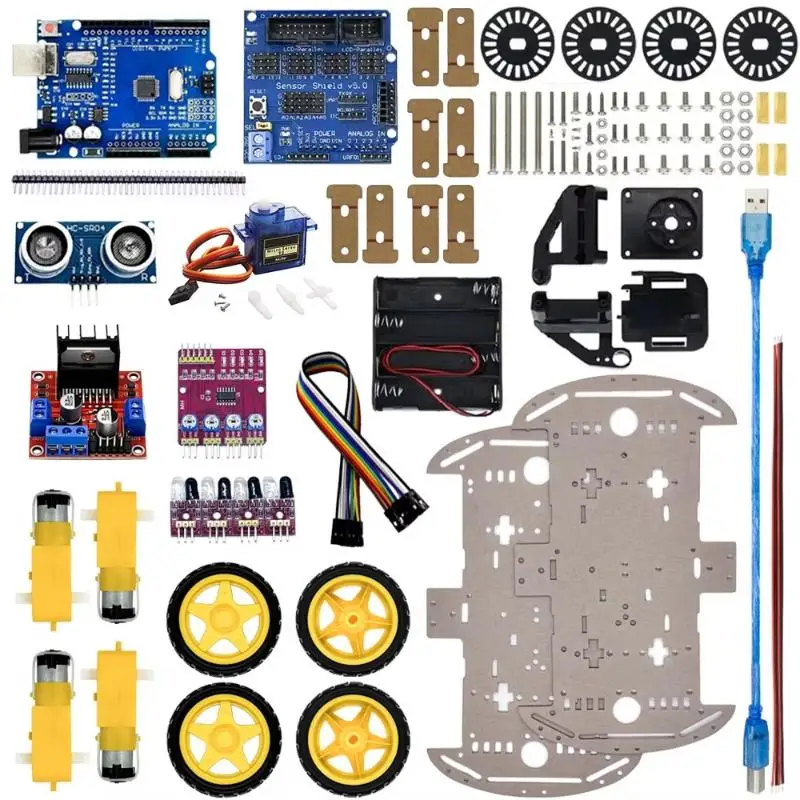 4WD DIY Robot Car Chassis Set 1 Set Electronic Smart Board Speed Encoder Battery Box for Personal Tech Hobby Handmade Work