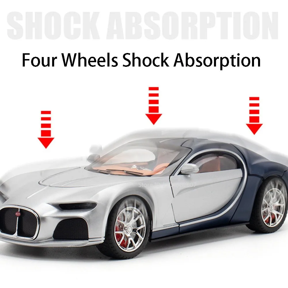 1:24 Atlantic La Voiture Noire Sports Car Model Toy Pull Back Music Light Doors Opened Supercar Models Boys Hobby Ornaments