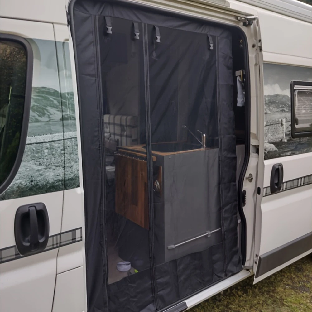 Magnetic Caravan Door Curtain with Zipper Insect Mosquito Screen Breathable Insect Mosquito Curtain for Camper Sliding Door Back