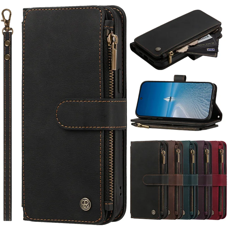 Zipper Leather Case for Samsung Galaxy A73 A53 A33 A23 A13 4G 5G A03 Core A02 Magnetic Wallet Multi-Card Slot Phone Flip Cover