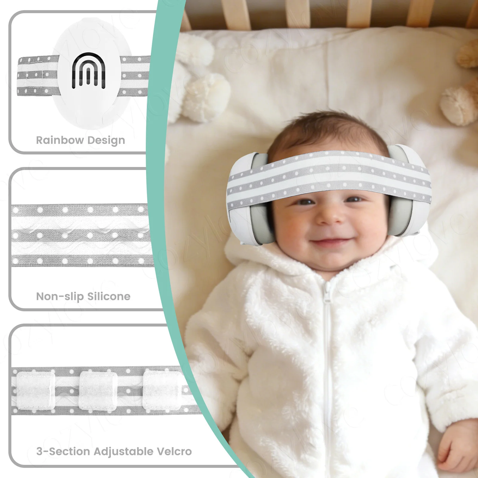 Baby-Gehörschutzkopfhörer Faltbare Lärmschutz-Ohrenschützer mit Verstellbarem Kopfband für 0-3 Jahre – Detail 3