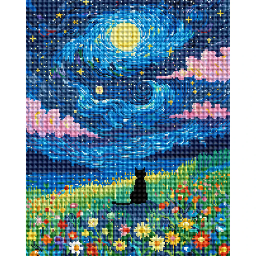 

Алмазная вышивка 5D DIY «Звездная ночь с кошками» (полный квадрат, стразы AB + FD) для взрослых, 40 x 50 см