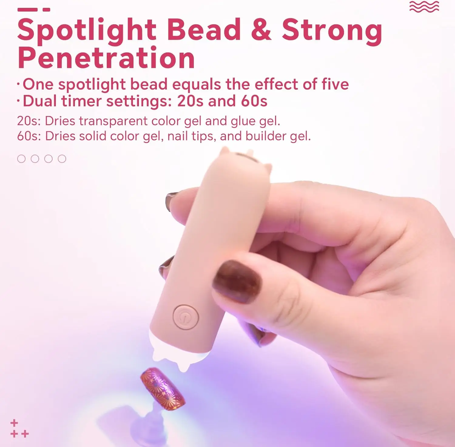 Lampada per unghie UV LED rosa con orecchie di gatto, essiccatore gel portatile per acrilico e nail art