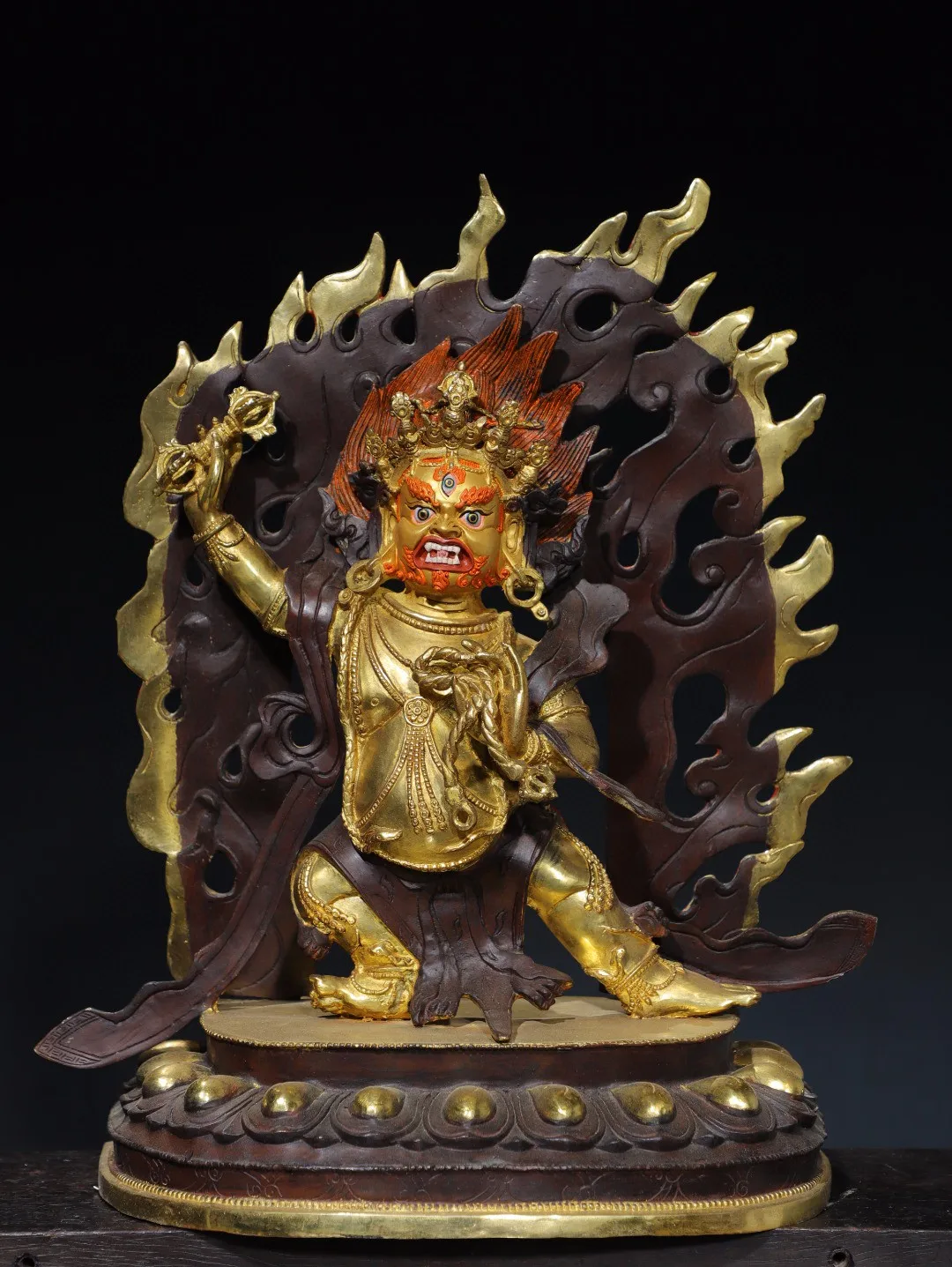 

Tibetan Old Yellow Copper Gilded and Colored Painted Face, Diamond and God of Wealth Decoration, Home and Buddhist Hall Supplies