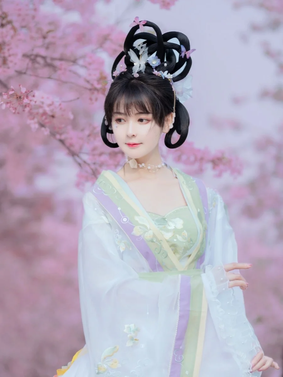 

Ele Embroidered Hanfu Women's Waist-Length Long Sve Ruched Skirt Soft Sle Polyester Fiber Autumn Daily Wear