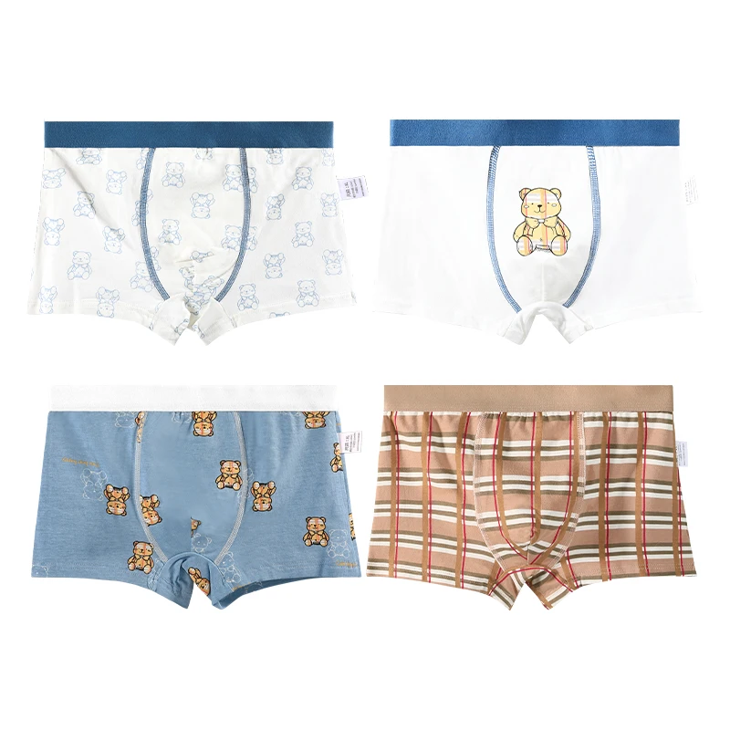 4 Pack Boys' Cotton Boxer Briefs, Comfortable Breathable Antibacterial Underwear with No Ride Up Design, Daily Underpants