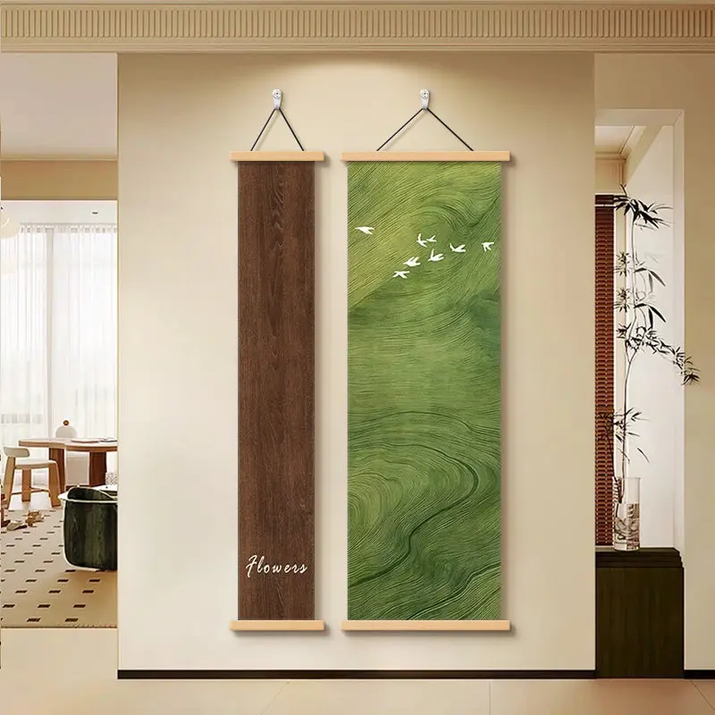 French Green Vintage Art Mural, Retro Wall Art for Entryway & Corridor, Hanging Painting Opposite Door for Hallway & Hotel Decor