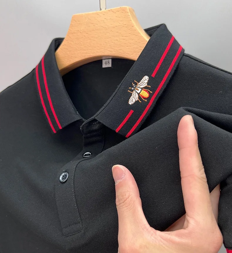 

High End Little Bee Embroidered Polo Shirt Men's New Summer Lapel Fashion Brand Short Sleeve T-shirt Loose Casual Top M-3XL