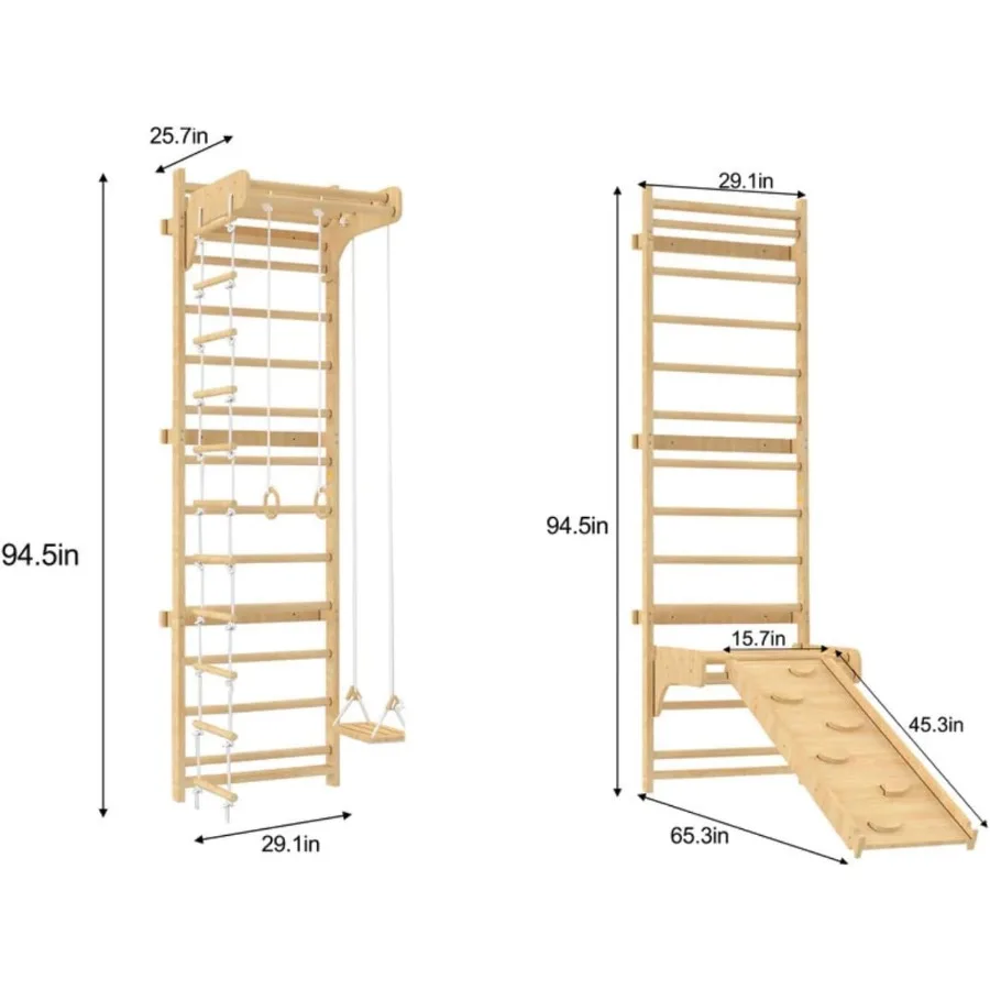 سلم حائط سويدي للتنظيم المنزلي، لمسة نهائية من الخشب الطبيعي، لون بيج، تصميم موفر للمساحة مع دعم قوي