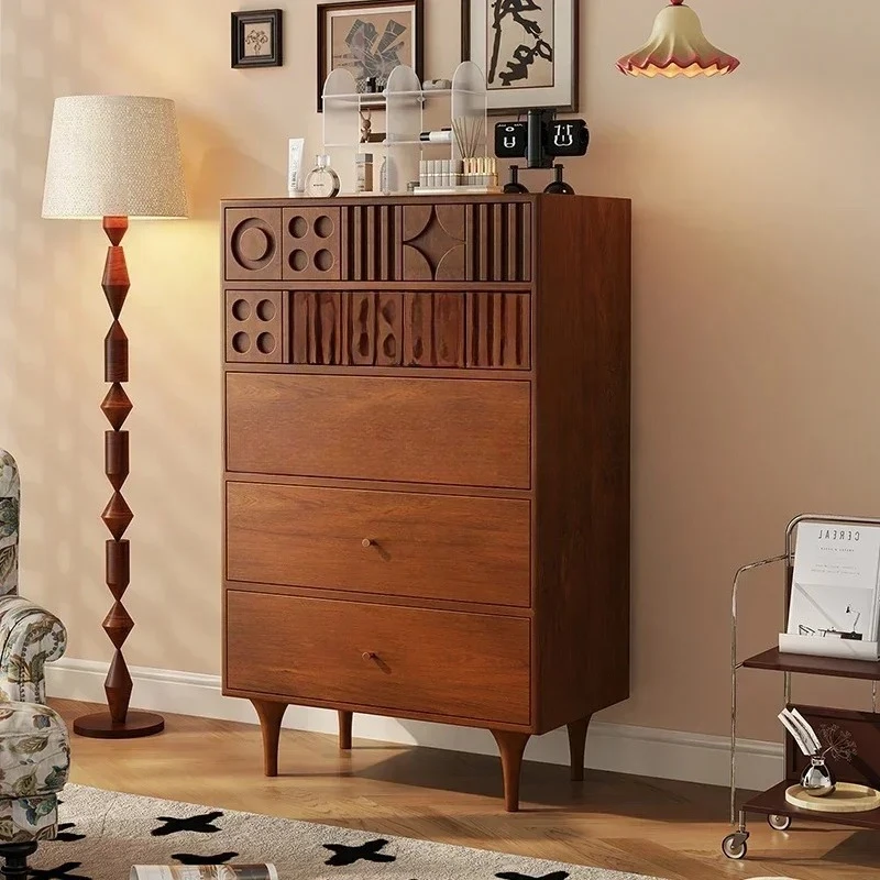 

b3 medieval simple bedroom living room chest retro carved solid wood storage side cabinet