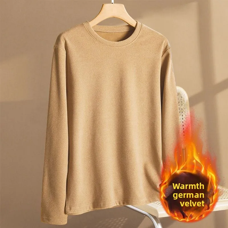 Men's Underwear Men's Thickened and Padded Fleece Long Sleeve Round-Neck Innerwear for Autumn and Winter