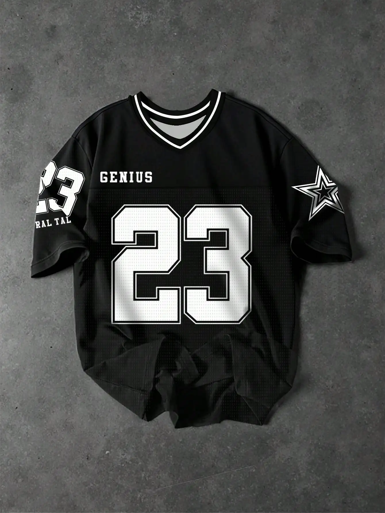 

Men's Black Sporty Mesh-Panel Jersey Style T-Shirt with Bold Number 23 Print