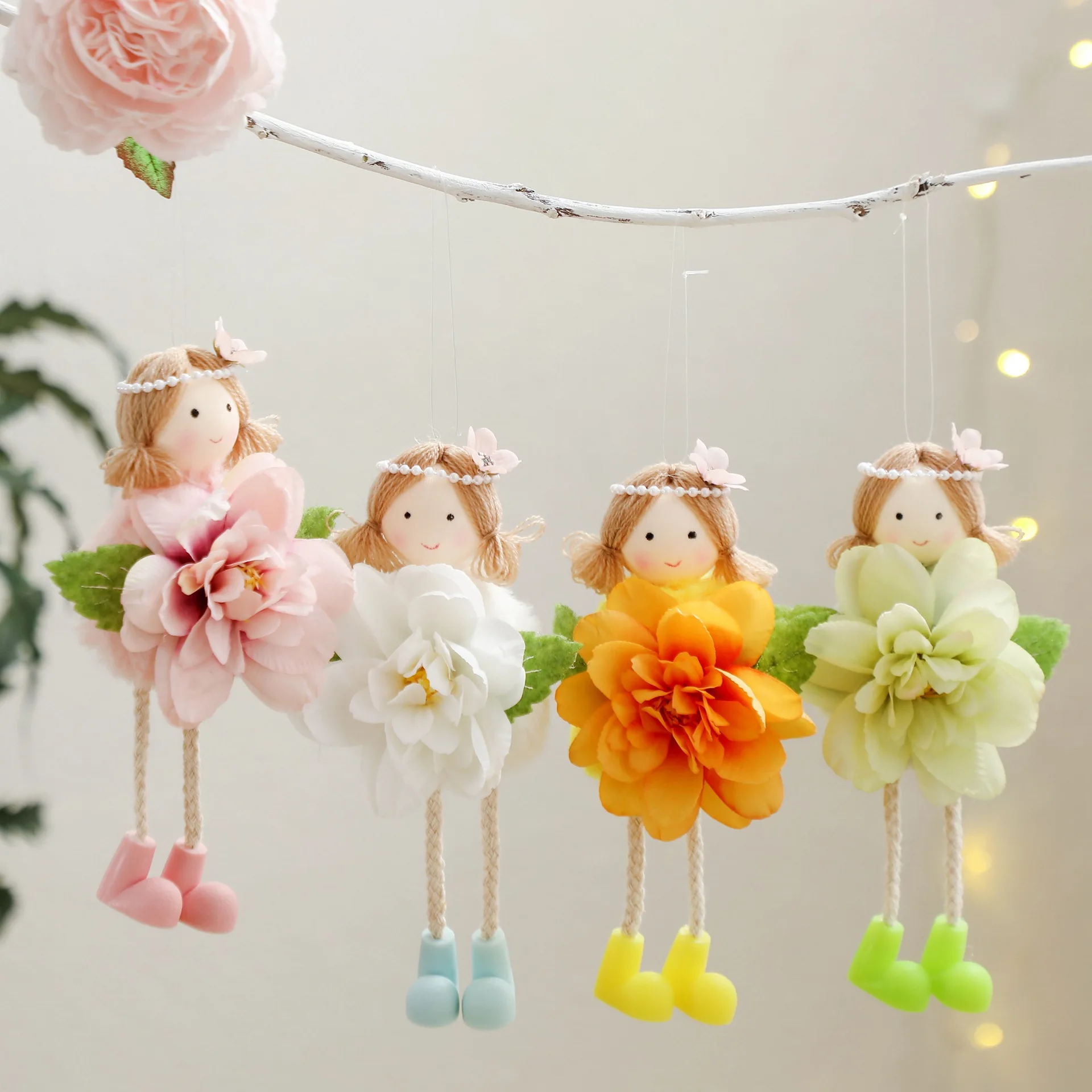 1Pcs Flower Girl Doll Pendant Flower Fairy Hanging Decoration Kids Elf Doll Gift for Home Garden Spring Easter Party Decoration