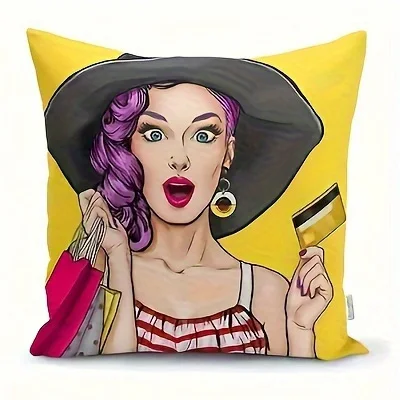 1PC 2D Flat Pop Art Pin Up Girl Throw Pillow Covers Retro Comic Style Home Decor Cushion Cases No Pillow Core