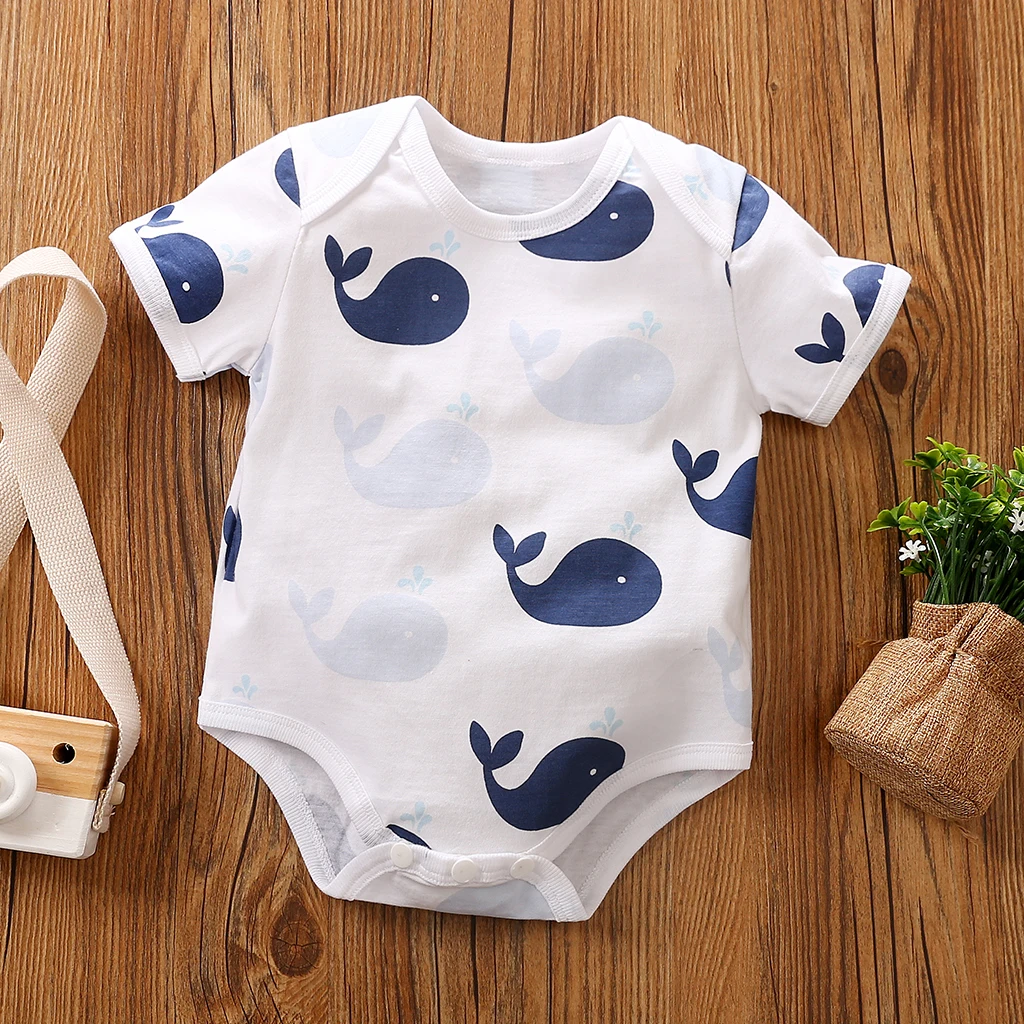 Newborn Boys And Girls Baby Jumpsuit Casual Cute Cartoon Fashion Whale Summer Comfortable Cotton Short Sleeved Baby Jumpsuit