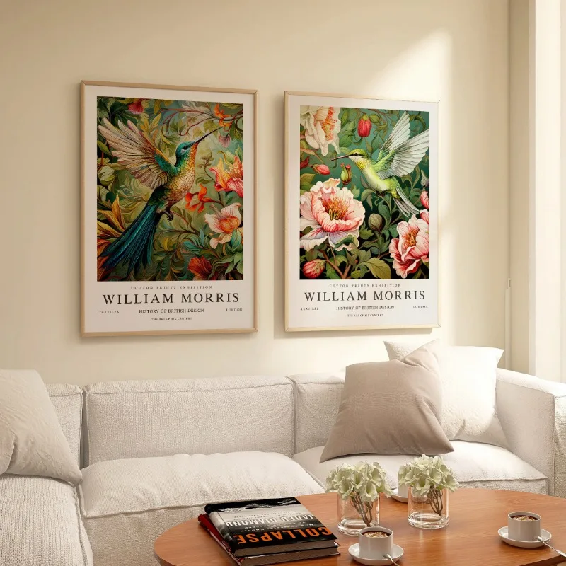 William Morris Hummingbird Flower Exhibition Posters Prints Canvas Painting Vintage Wall Art Pictures for Living Room Home Decor