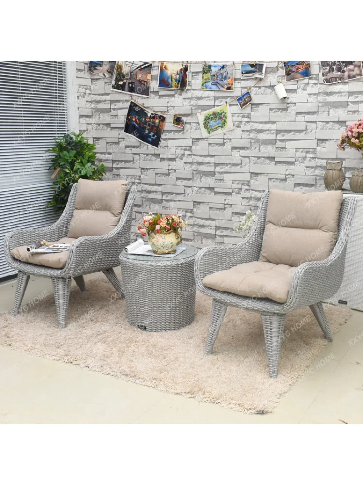 Outdoor Desk-Chair Three-Piece Garden Balcony Courtyard Terrace Table and Chair Rattan Balcony Small Table and Chair Furniture