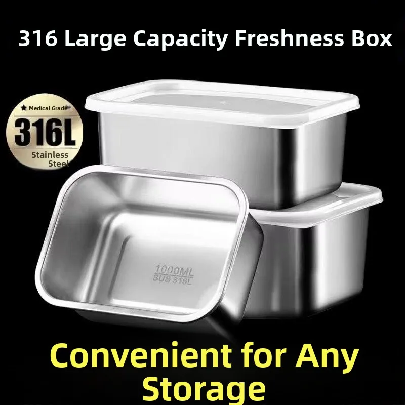 

Stainless Steel Multi-use Square Dish with Lid Seafood Oven Storage Box Refrigerator Organizer Container Longjing Sauce