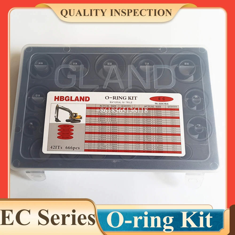 EC O-ring box For Excavator EC50 EC210 EC240 EC290 EC360 EC460 EC160 42 sizes 666 Pcs NBR 90 O-Ring Kit Box