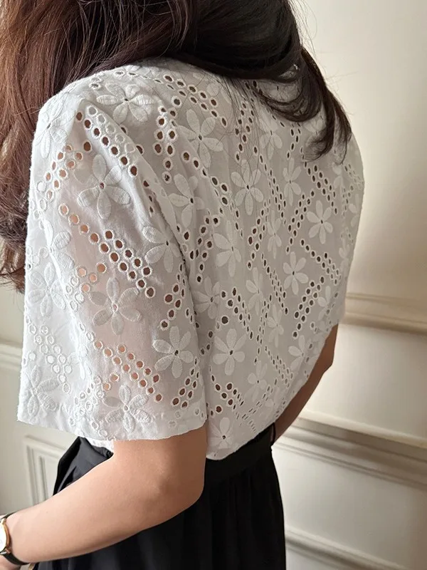 

Женский летний новый свободный универсальный топ из искусственного волокна в стиле ретро с вышивкой и цветочным крючком, 00%