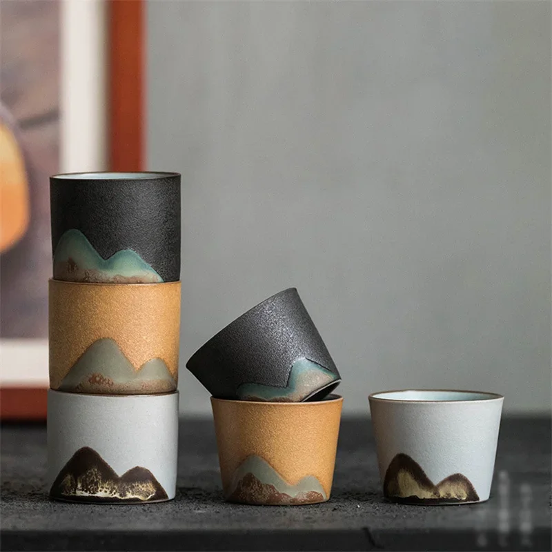 50ml/55ml Hand drawn mountain shape teacup Retro Ceramic Tea cup Kung Fu Tea Set Coffee Cup Small Water Cup Porcelain Teaware