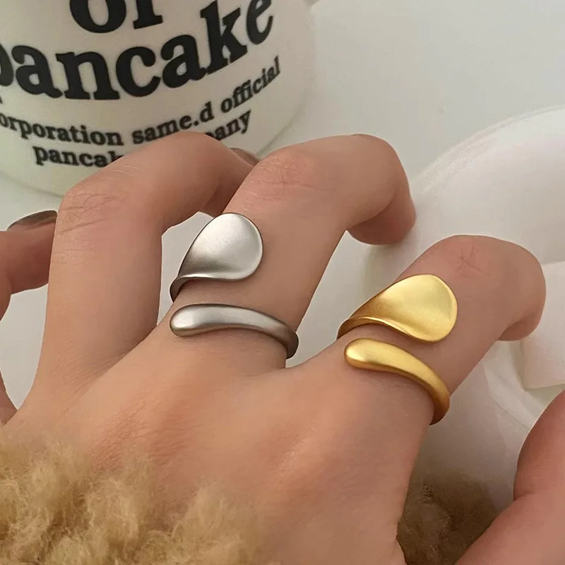 Matte Fluid Metal Open Ring Irregular Water Drop Wrap Ring Minimalist Stackable Women Statement Ring