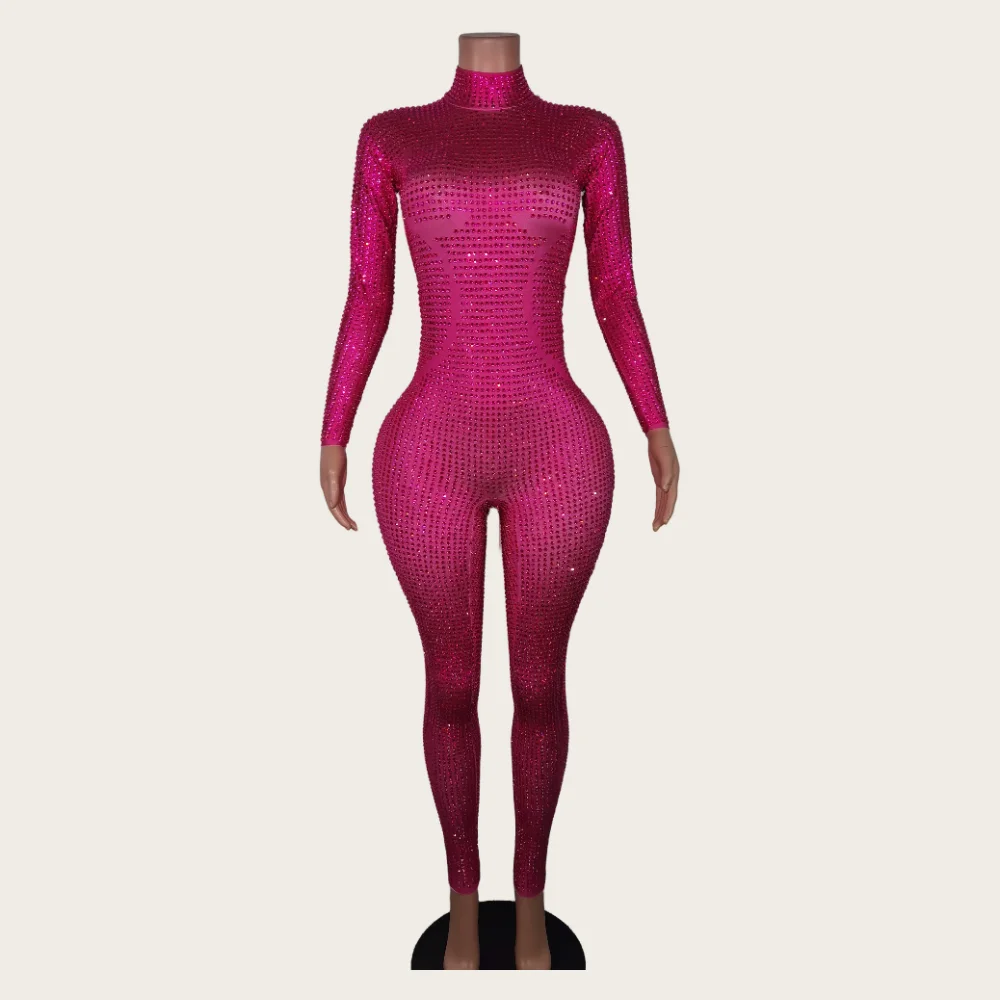 Luxury Rhinestone Long Sleeve Bodysuit Personality Street Romper Performance Jumpsuit Lady Party Nightclub Dance Music Costumes