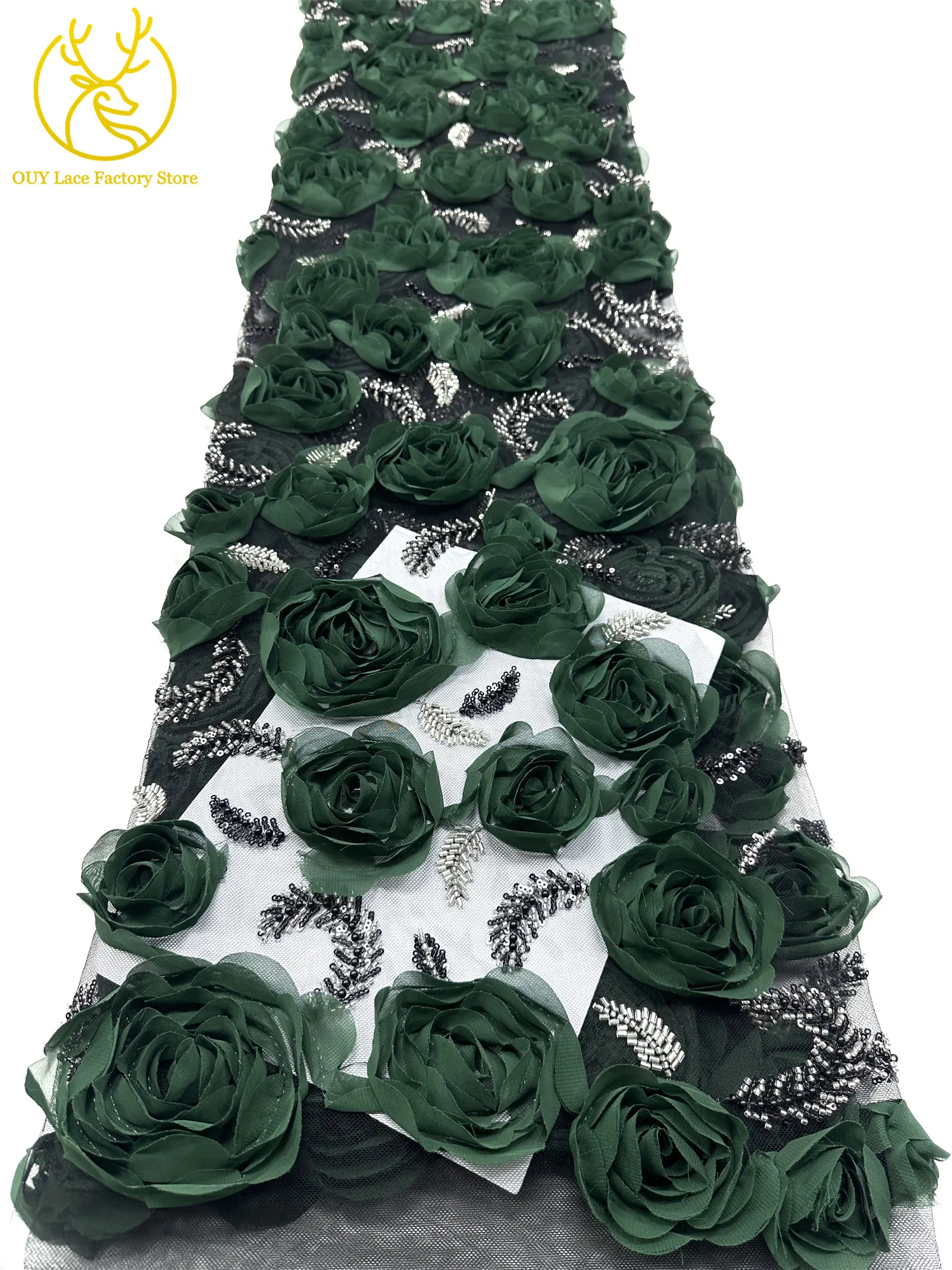 3D-Rosen-High-End Nigerianischer Tüll-Spitzenstoff 2026 – Hochwertiger afrikanischer Pailletten- und Perlen-Spitzenstoff für Brautkleider und Hochzeitskleider zum Nähen – Detail 11