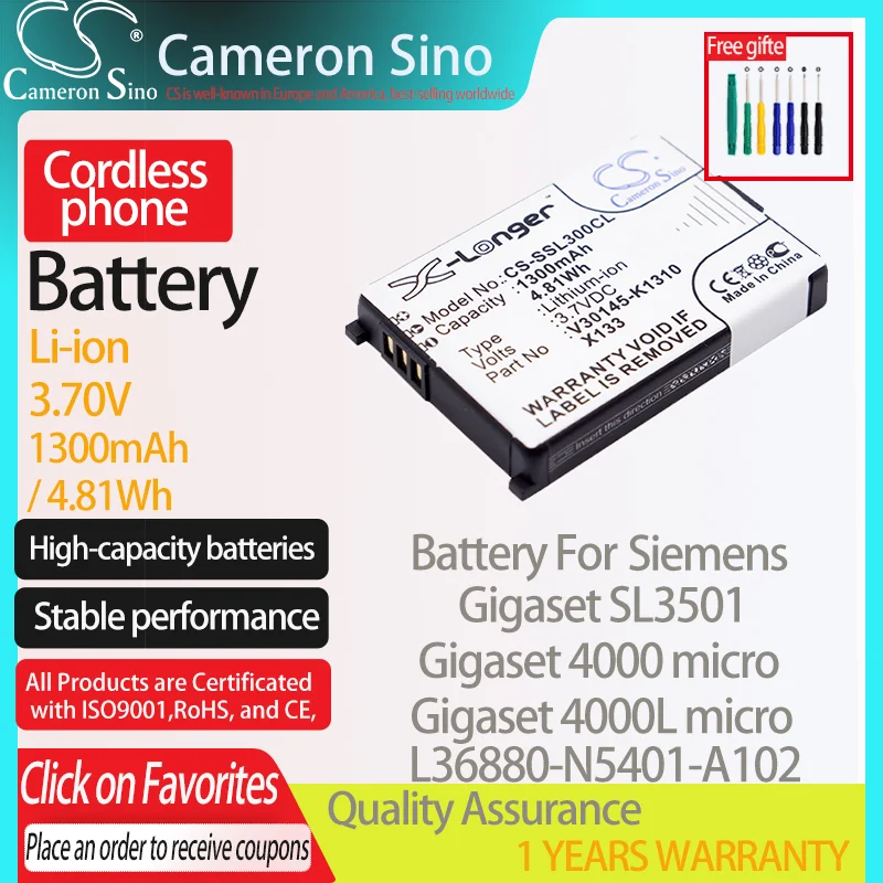 CameronSino Battery for Siemens Gigaset SL3501 Gigaset 4000 micro M1 fits Siemens L36880-N5401-A102 Cordless phone Battery