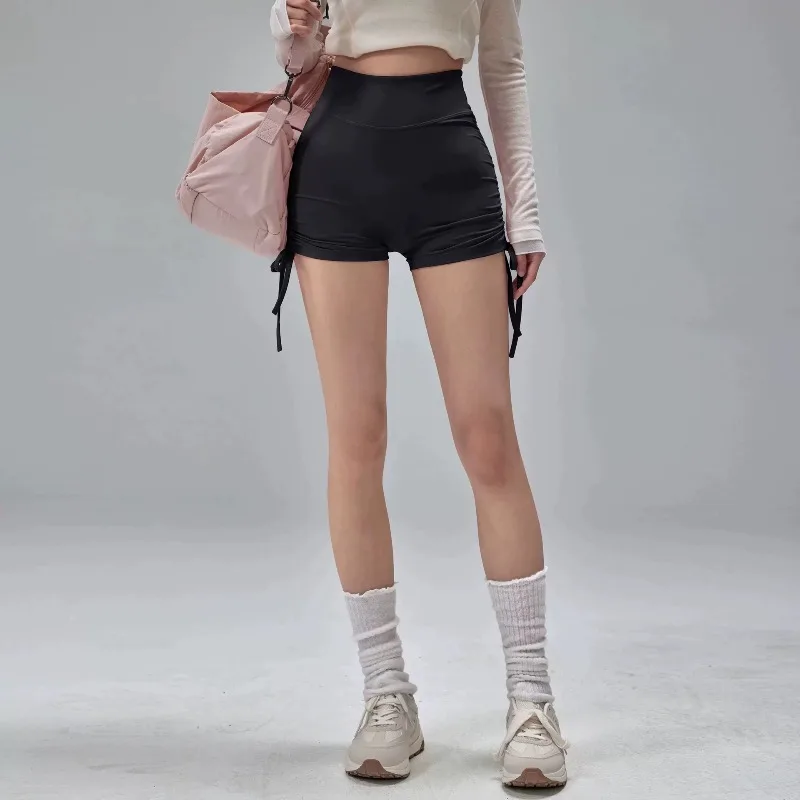 High Waisted Sports Shorts Summer Fitness Shorts Drawstring Straps Quick Drying Running and Dancing Three Quarter Pants Wome