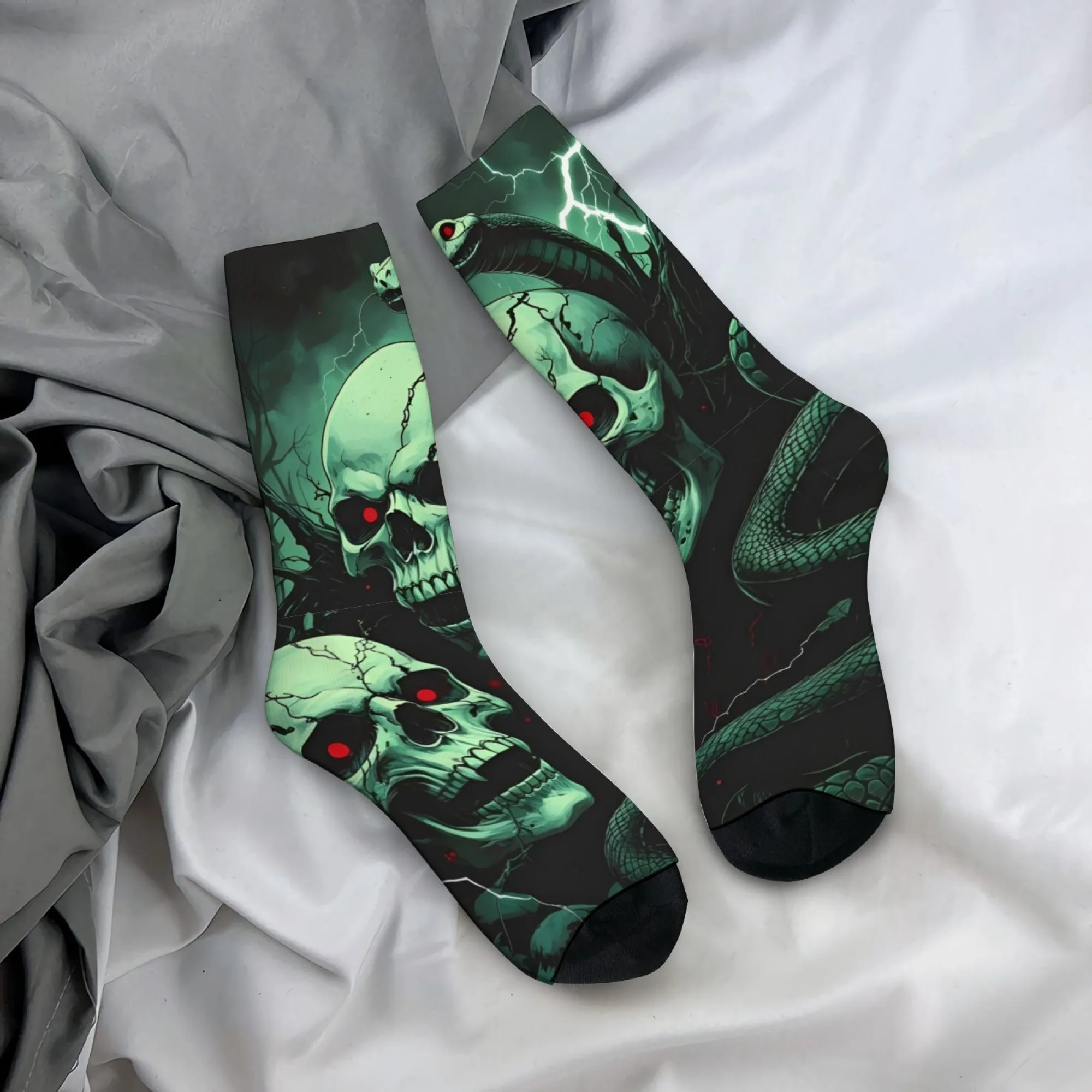 

Novel dark skull and snake print men's socks, Harajuku retro street style hip-hop crew socks, crazy party holiday gift.