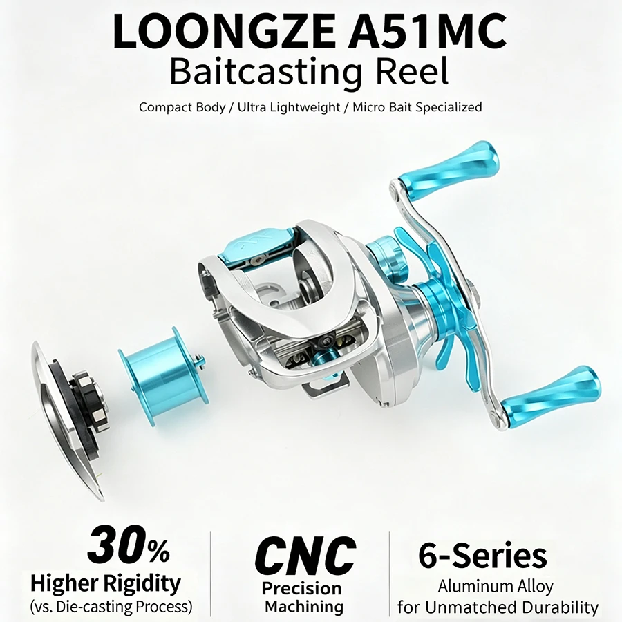 LOONGZE A51MC BFS Low-Profile Angelrolle Maximale Bremskraft 3,8kg CNC Aluminium Magnetisches Schwebendes Bremssystem Rolle für Finesse-Angeln – Detail 7
